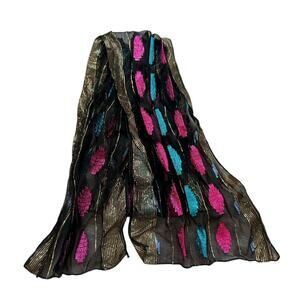 Berkshire- Vintage - Rayon Metallic- neck scarf- long thin- pink blue- some wear
